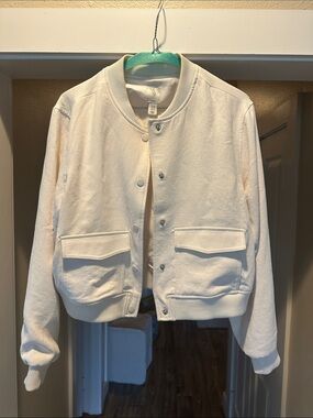 Cropped Cream Button-Front Bomber Jacket Joie